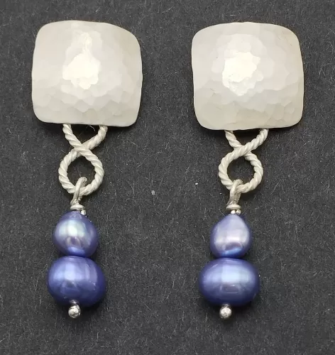 Silver and Blue Pearl Drop Earrings