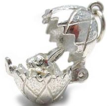Egg bunny rabbit charm - sterling silver
